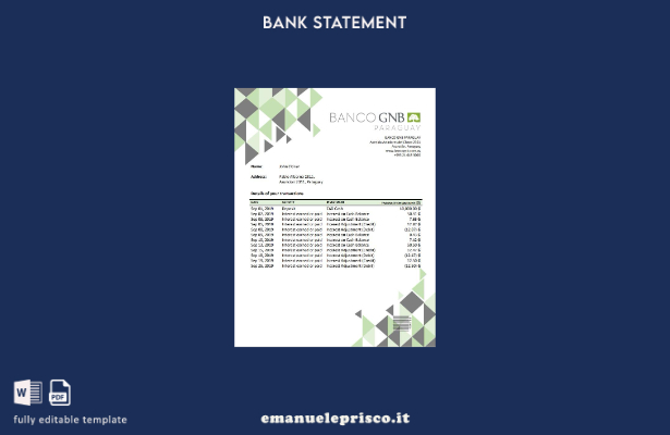 stile verificato Paraguay Banco Continental S.A.E.C.A. modello word di estratto 